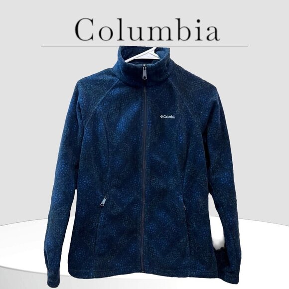 Columbia, Black and Blue Patterned Fleece Full Zip Utility‎ Jacket Size Small - Picture 1 of 5